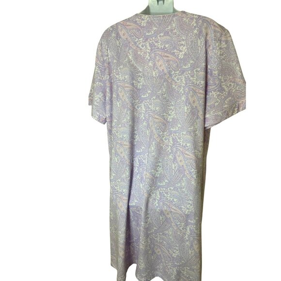 Miss Elaine Womens Paisley Snap Front Large Cotton/ Poly Short Sleeve Robe Purpl - Picture 7 of 8